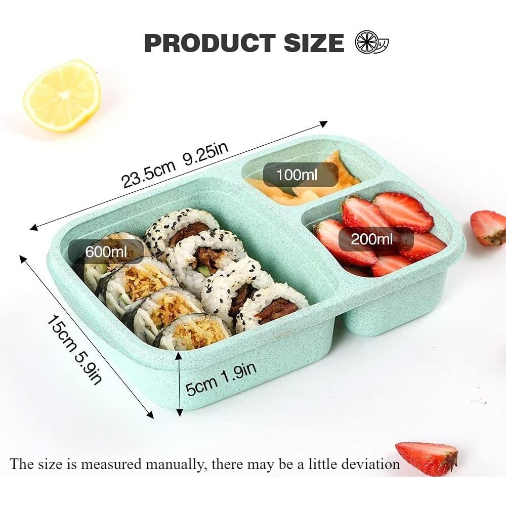 D2 1Pcs Bento Lunch Box for Kids Adults Reusable Food Storage Box Container 3 Compartment Lunch Box for School Work and Travel
