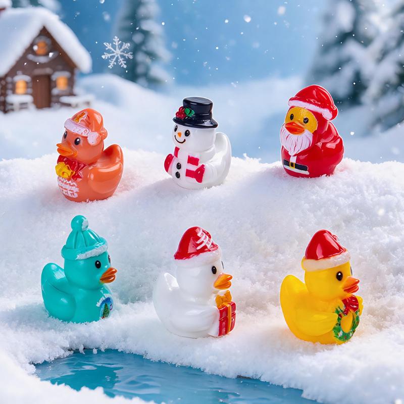 6Pcs Christmas Mini Duck Resin Figurine Cute Micro Landscape Ornament Small Statue For Desktop Decor Xmas Party Gifts