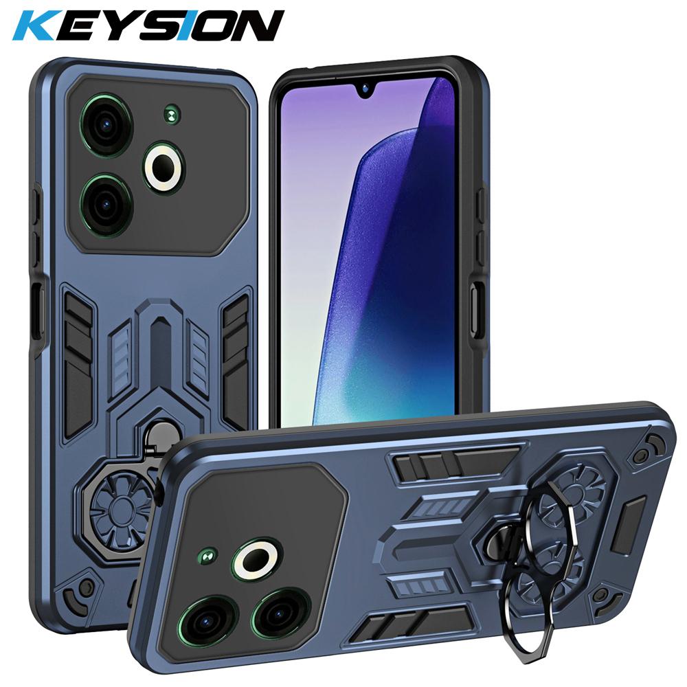 KEYSION Shockproof Armor Case for TECNO POVA 6 Neo 4G Soft Silicone+PC Metal Ring Stand Phone Back Cover for TECNO Pova 6 Neo 4G