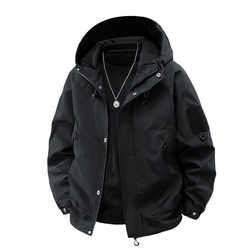 OO Solid Color Jacket Men's Loose Trend Sports Outdoor Waterproof Casual Hooded Jacket