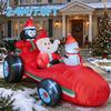 7.8FT/2.4M Inflatable Santa Claus Racing Car with Penguin and Snowman, Glowing Christmas Outdoor Yard Decor