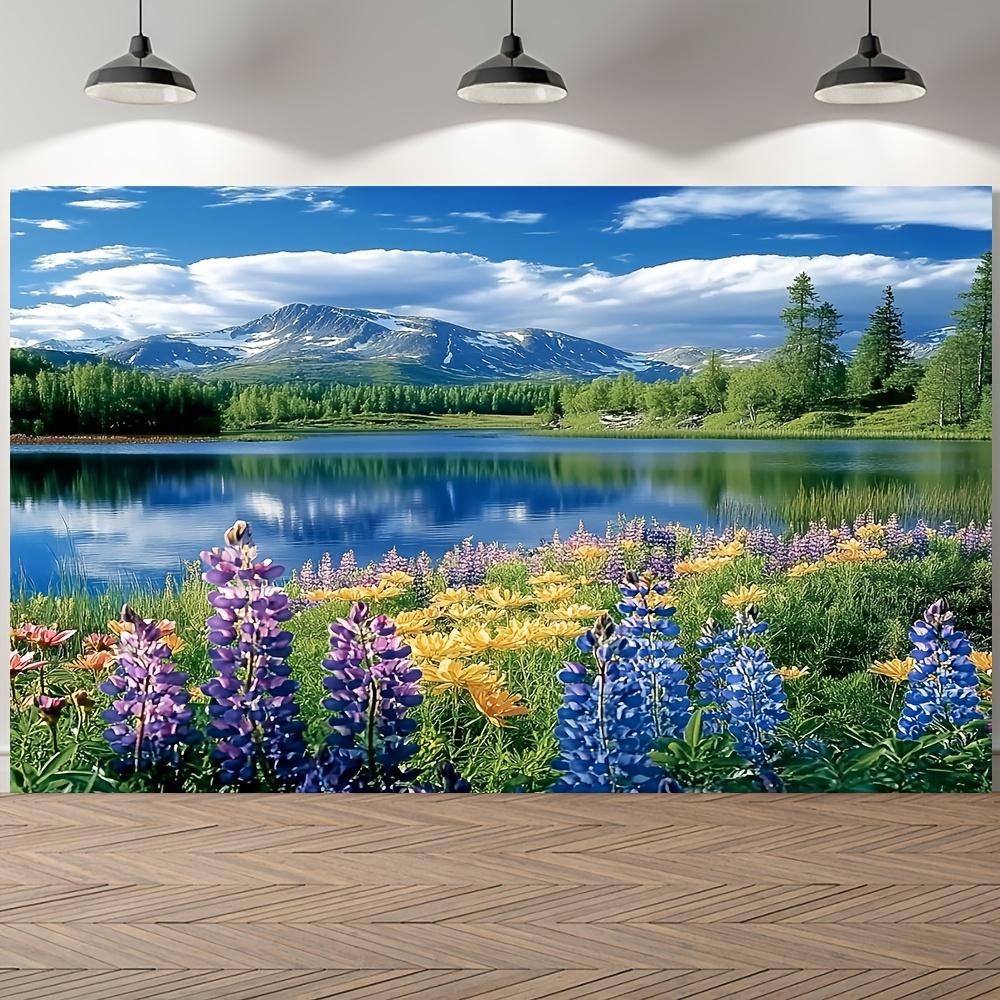 1 Piece of Vibrant Spring Forest and Lake Scenic Area Polyester Fiber Photo Background - No Electricity Required