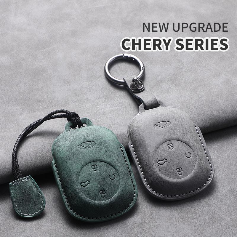 For Chery Fulwin T9 2025 Leather Car Key Bag Case Wallet Holder Key Cover Key Chains Car Accessories Key rope Keyring