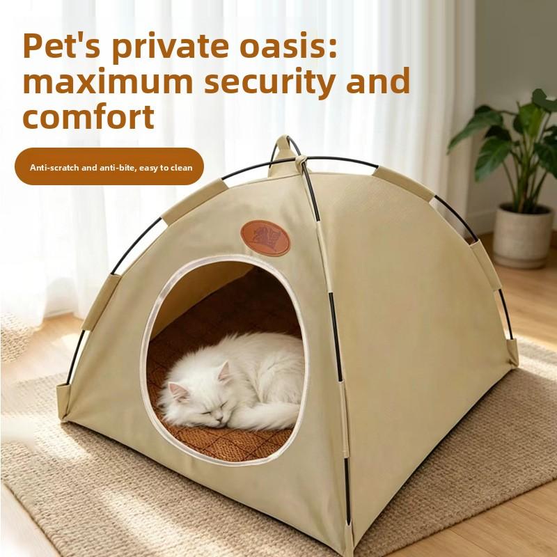 Foldable Pet Cat Tent Suitable All Four Seasons Closed Design Breathable Cat House Waterproof Stable Pet Kennel Outdoor Camping