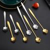 1/5pcs Gold Dessert Spoons Small Flower Spoon Set Stainless Steel Teaspoons Milk Stir Tool for Fruit Honey Lovely Dinnerware Set