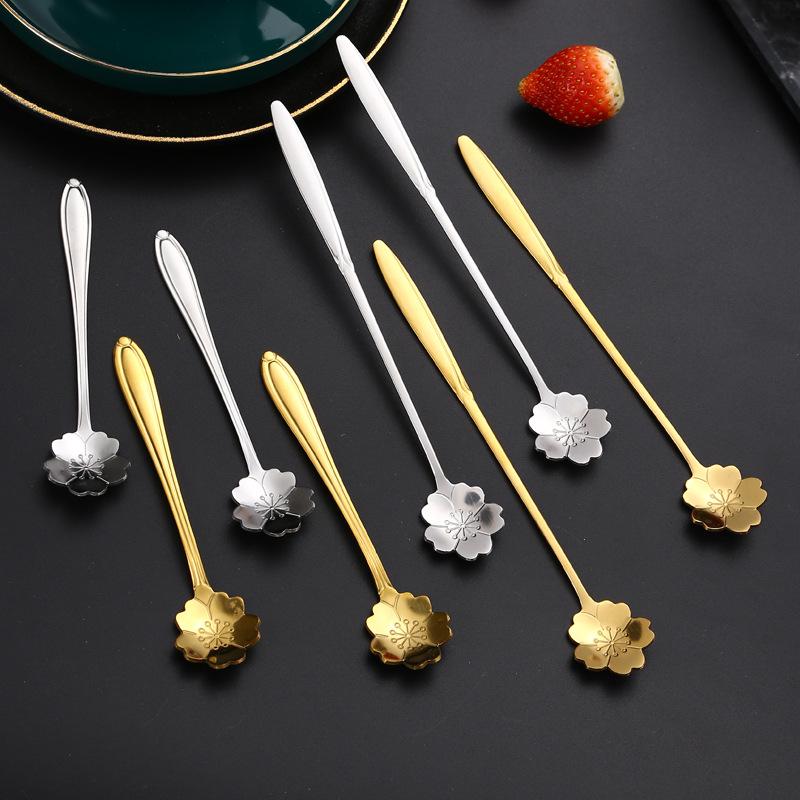 1/5pcs Gold Dessert Spoons Small Flower Spoon Set Stainless Steel Teaspoons Milk Stir Tool for Fruit Honey Lovely Dinnerware Set