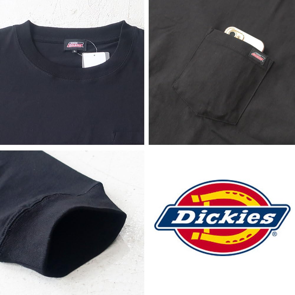 Men's Plus Size Dickies T-Shirt, Long Sleeve, 100% Cotton, Chest Pocket, Sizes M, L, XL, 3L, 4L, 5L, 10001506 (3L, White)
