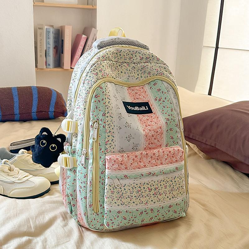 Casual Nylon Student Backpack With Floral Design For Daily Use жёлтый