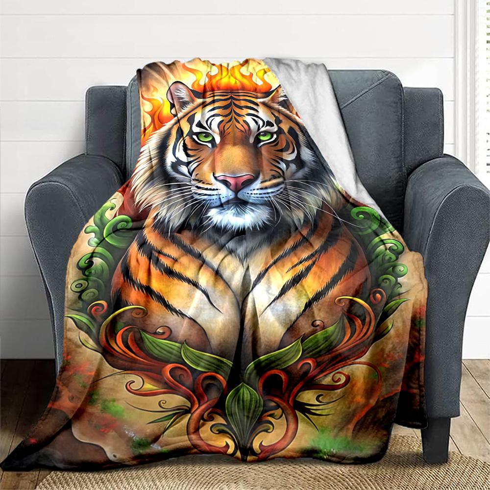 1pc Tiger Flame Design Blanket Lightweight Flannel Blanket Throw Blanket For Sofa, Bed, Travel, Camping, Livingroom, Office, Couch, Chair, And Bed yy2