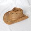 Straw Cowboy Hat for Men Women, Wide Brim Hollow Breathable Sun Protection Cap, Travel Beach Summer Hat