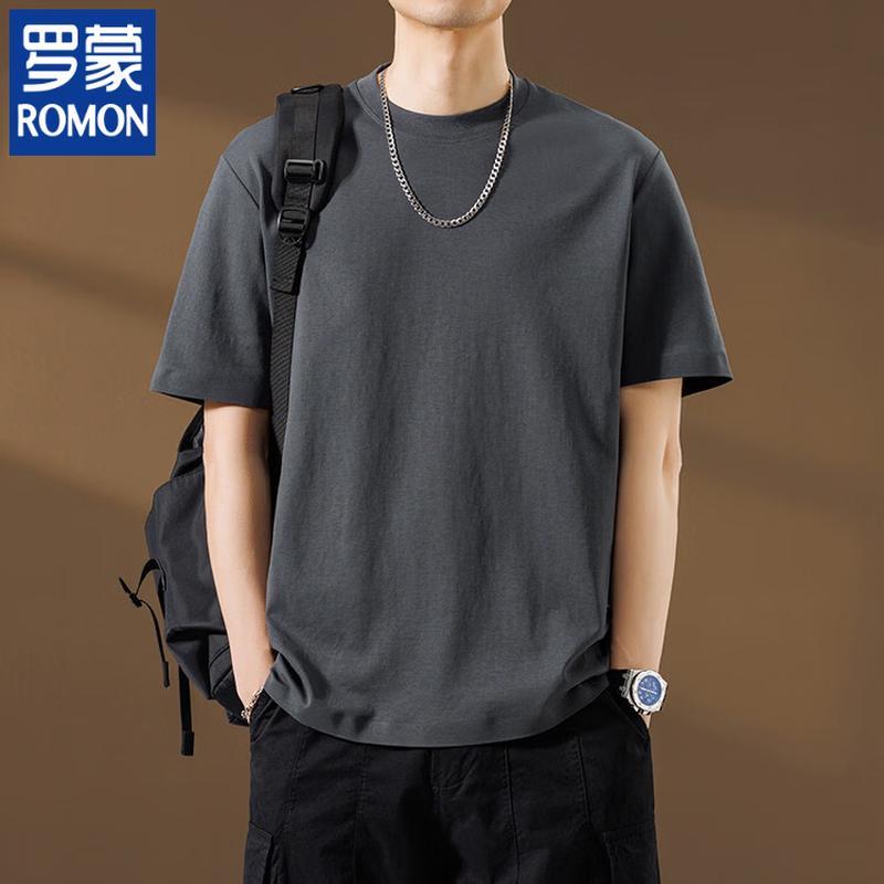 ROMON Men's Trendy Loose Fit Cotton Blend Short Sleeve T-Shirt