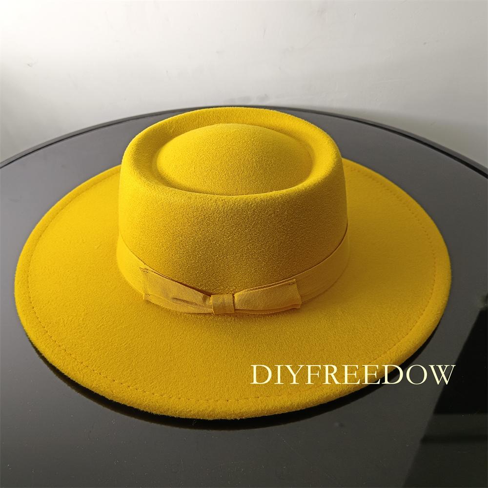 Fedora Hat for Women Men Flat Top Concave Design Autumn Winter Bow Tie Jazz Hat Colorful Unisex Fedora Wide Brim Hat Panama 2022
