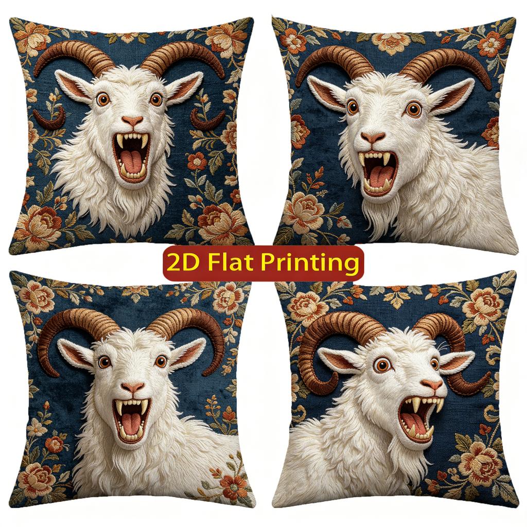 Vintage Floral Goat Print Throw Pillow Covers Pattern Cushion Cover Suitable for Sofa Bedroom Car Pillow Cover