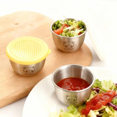 50ML Mini 304 Stainless Steel Sauce Bowl With Silicone Cover Leak-proof Dipping Sauce Dish Salad Dressing Seasoning Container