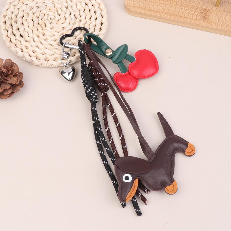 

Trendy Vintage Leather Dachshund Bag Pendant Ins Style Woven Rope Keychain Backpack Hanging Decoration Key Lanyard Gifts