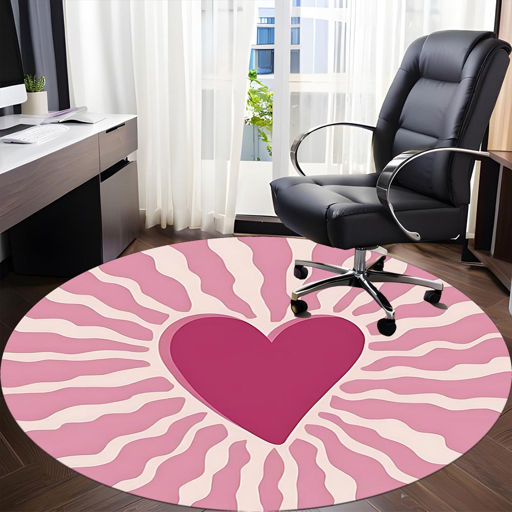 1pc Zebra Heart Office Round Area Rug, Mat Suitable For Office, Under Office Chairs Bedroom Living Room Home Decor, Room Deco