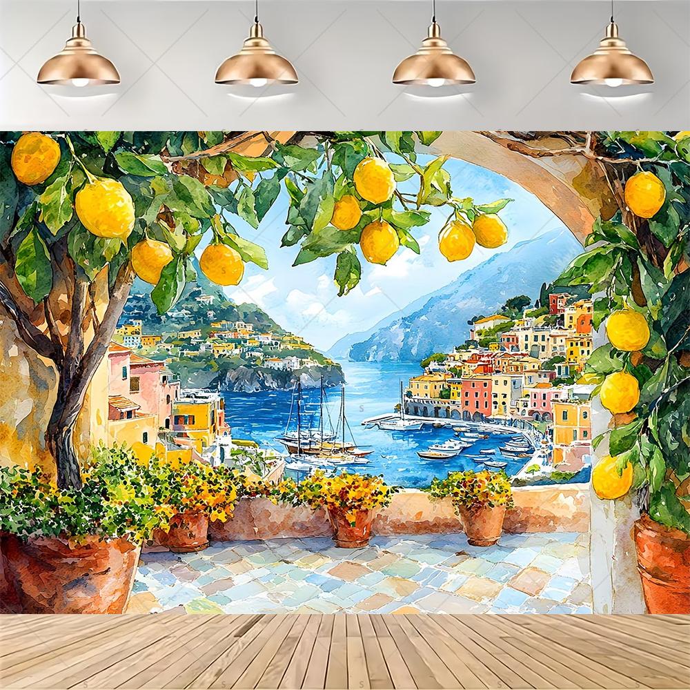 Lemon Pattern Backdrop Birthday Party Decoration Background Mediterranean Scenery Photography Backdrop Banner Supplies Props1709