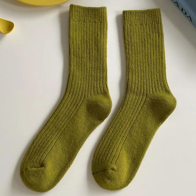 1 Paar Damen Baumwolle Lockere Socken Herbst Winter Strick Einfarbig Lang Schwarz Rosa Koreanisch Japanisch Studentinnen Strümpfe Retro