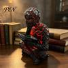 Decorative Resin Sculpture Cracked Reader Figurine, Lighted Abstract Art Statue, Modern Thinker Statue with LED Light for Home Desk Shelf Decor
