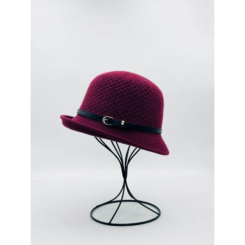 Autumn and winter basin hat wool hat bucket hat autumn and winter elegant and elegant temperament leather buckle new knitted versatile and elegant