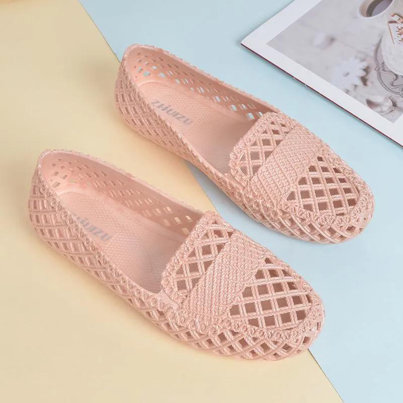 WTEMPO Women's Hollow-out Spring Summer Large Size Solid Color Single Shoes Breathable Flat Thick Heel Anti Slip Casual Work Shoes