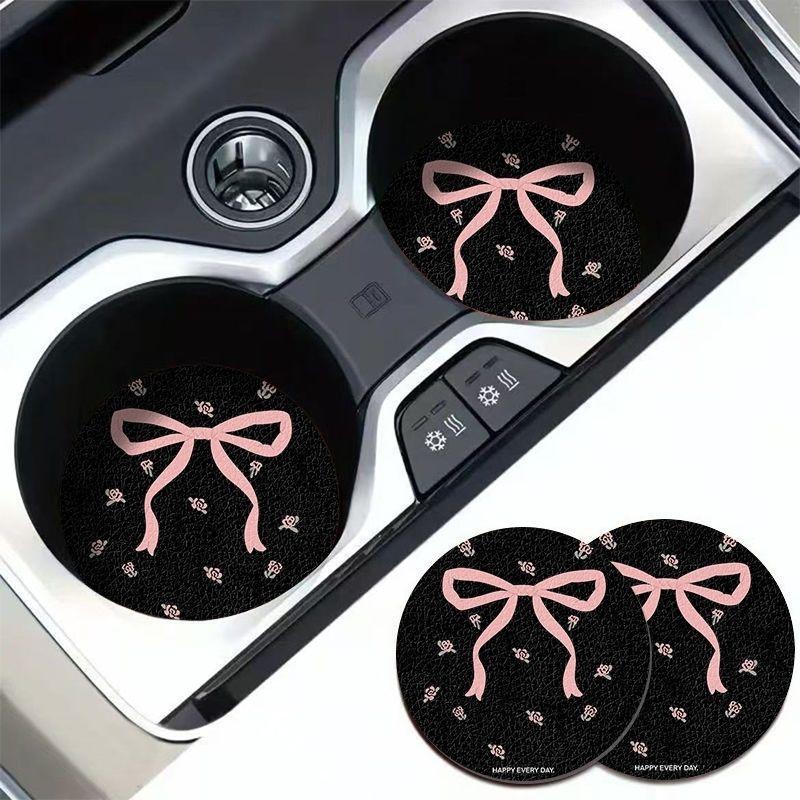 

2PCS Floral Bow Car Cup Mat Car Water Cup Storage Mat Car Interior Decoration Products Anti slip Mat General Creative