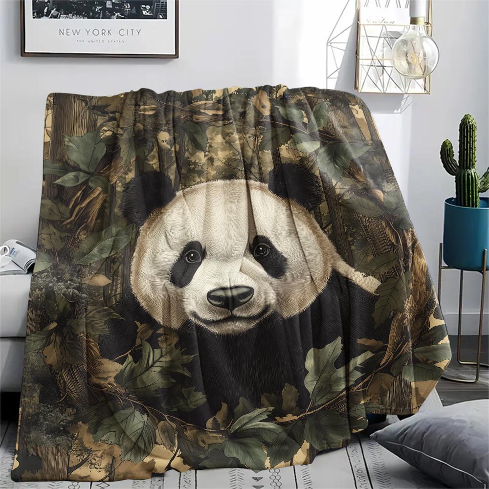 Panda and Grass pattern Flannel Blanket, High quality Comfortable for All Seasons, Home Decor, Warmth and Comfort, Perfect for Gifts.