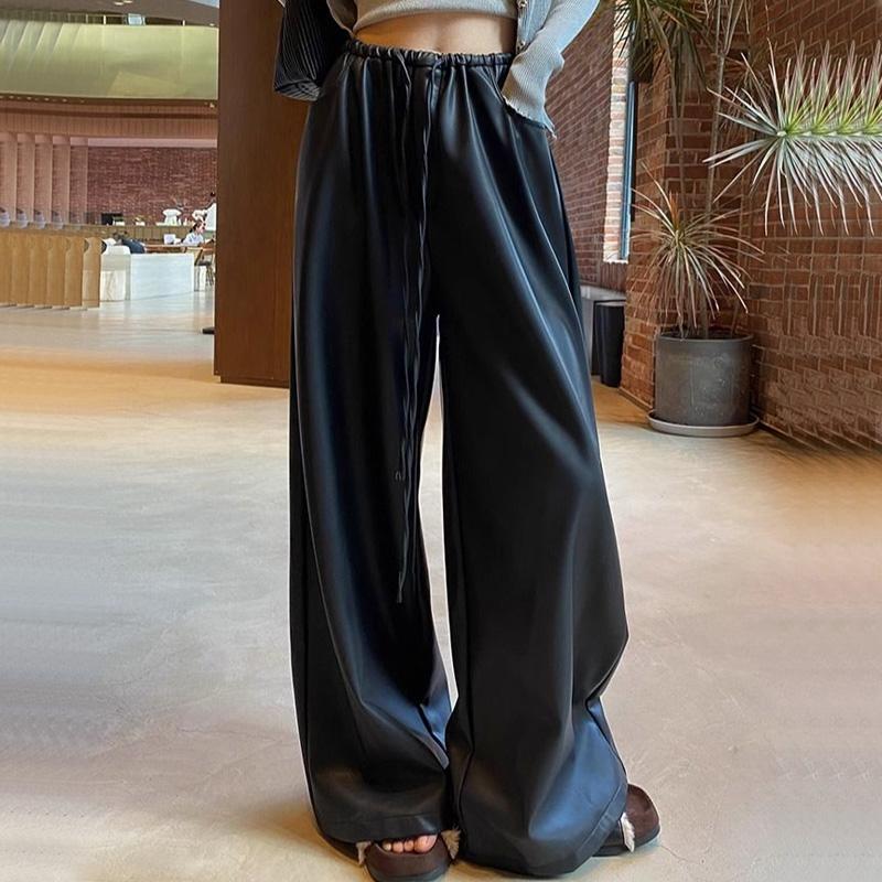Black Leather Pants, Wide Leg Pants, Women's 2025 Autumn Winter , Matte PU Leather Casual Pants, Loose Straight Leg Floor Pants