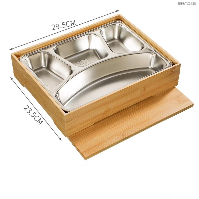 304 Stainless Steel Business Lunch Box High-grade Japanese Bamboo Lunch Box Hotel Compartment Dinner Plate