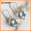 1 Pair of Elegant Retro Earrings Set with Blue Synthetic Zirconia, Suitable for Daily and Party Wear, Versatile Throughout