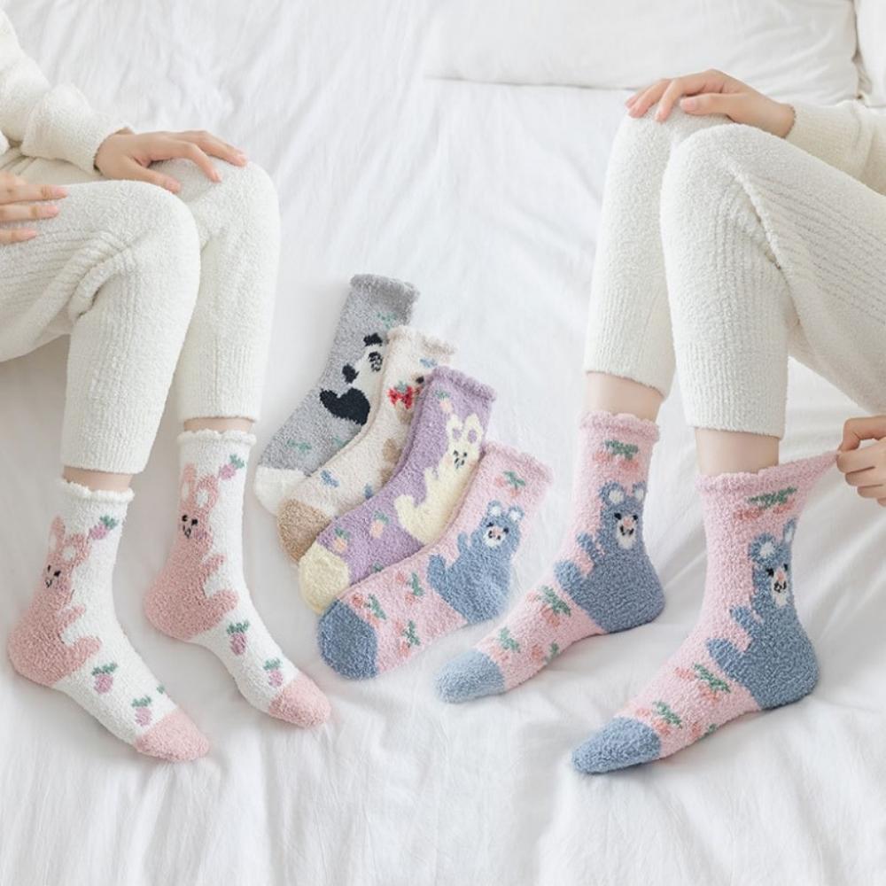 New Warm Winter Women's Cute Rabbit Panda Bear Plush Coral Fleece Socks Thick Sleeping Floor Bed Sokken Xmas Gift Dropship
