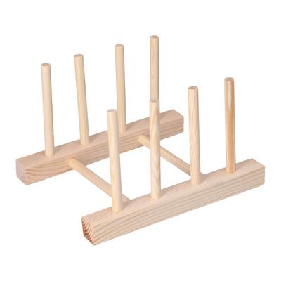 Bamboo Dish Plate Lightweight Portable Environmental Friendly Durable Pine Wood Dish Rack3 Grids