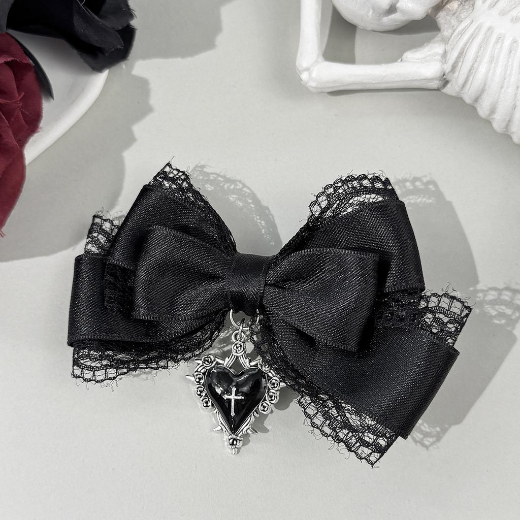 Gothic Lolita Style Hair Clip Black Ribbon Bow Fashionable Hair Clips for Women