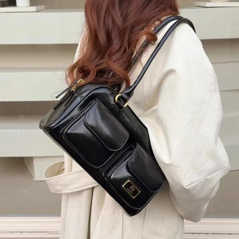Light Luxury Solid Color PU Leather Women's Shoulder Bag Simple Large Capacity Ladies Handbag Causal Versatile Female Bost Bag