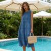 Women's Sleeveless Tank Dress 3D Printed Crew Neck Tunic Dress Casual Beach Vacation Sundress with Pockets