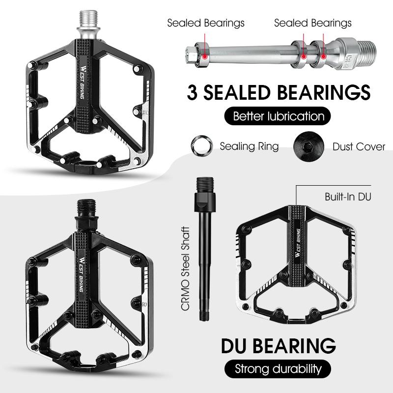 WEST BIKING Bicycle Pedals Sealed DU Bearing Nonslip Pedal Mountain Road Bike Cycling Alloy MTB Pedal Bicycle Accessories