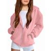 Children's Relaxed-Fit Zipper Hooded Sweatshirt Jacket Solid Color Hoodie With Pockets