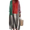 Fashion Vacation Style V-Neck Long Sleeve Printed Loose Beach Dress Women's Stylish Color Block Design Long Dress