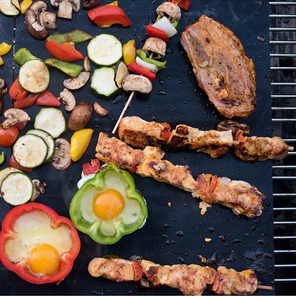 Grillmatte für BBQ, Antihaftbeschichtet, Hitzebeständig, Wiederverwendbar, Glasfaser-Grillfolie für Gemüse, Speck, Fisch, Kebabs, Spülmaschinenfest, Schwarz