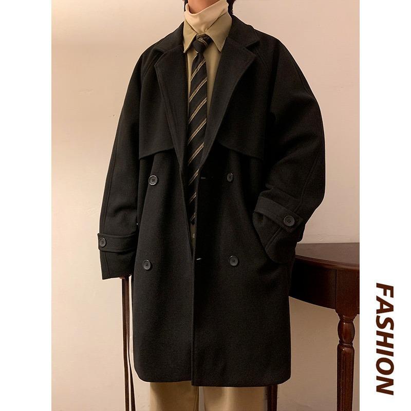 Men s Mid-Length Korean Wool-Blend Coat - Autumn/Winter Style, Thickened, Over-Knee, Handsome XL