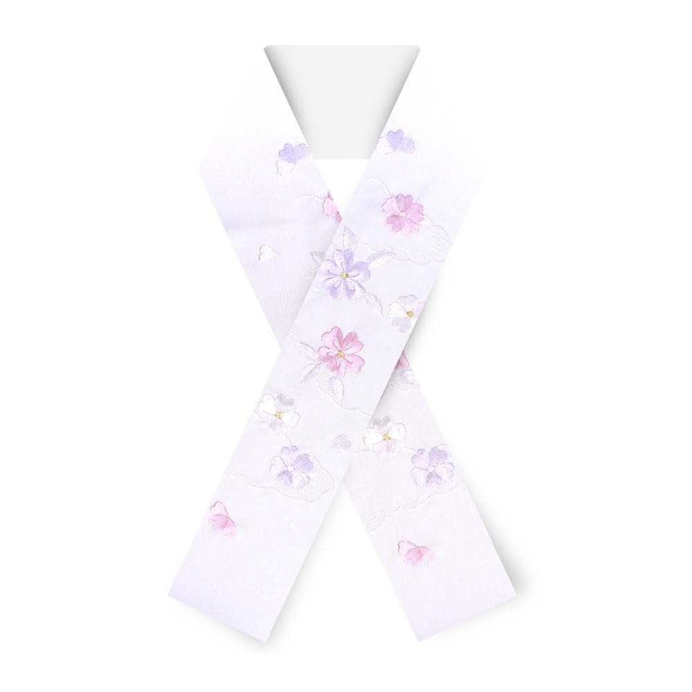 [NISHIORI] Embroidered Half-Collar for Furisode Kimono, Small Cherry Blossom Design, Japanese Clothing, Kimono, White, Pink, Cream, Beige, Gold,