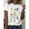 European Size Women'S Short-Sleeved T-shirt with Illustrations | Multiple Cats In Funny Poses, Fresh Hand-Painted Style