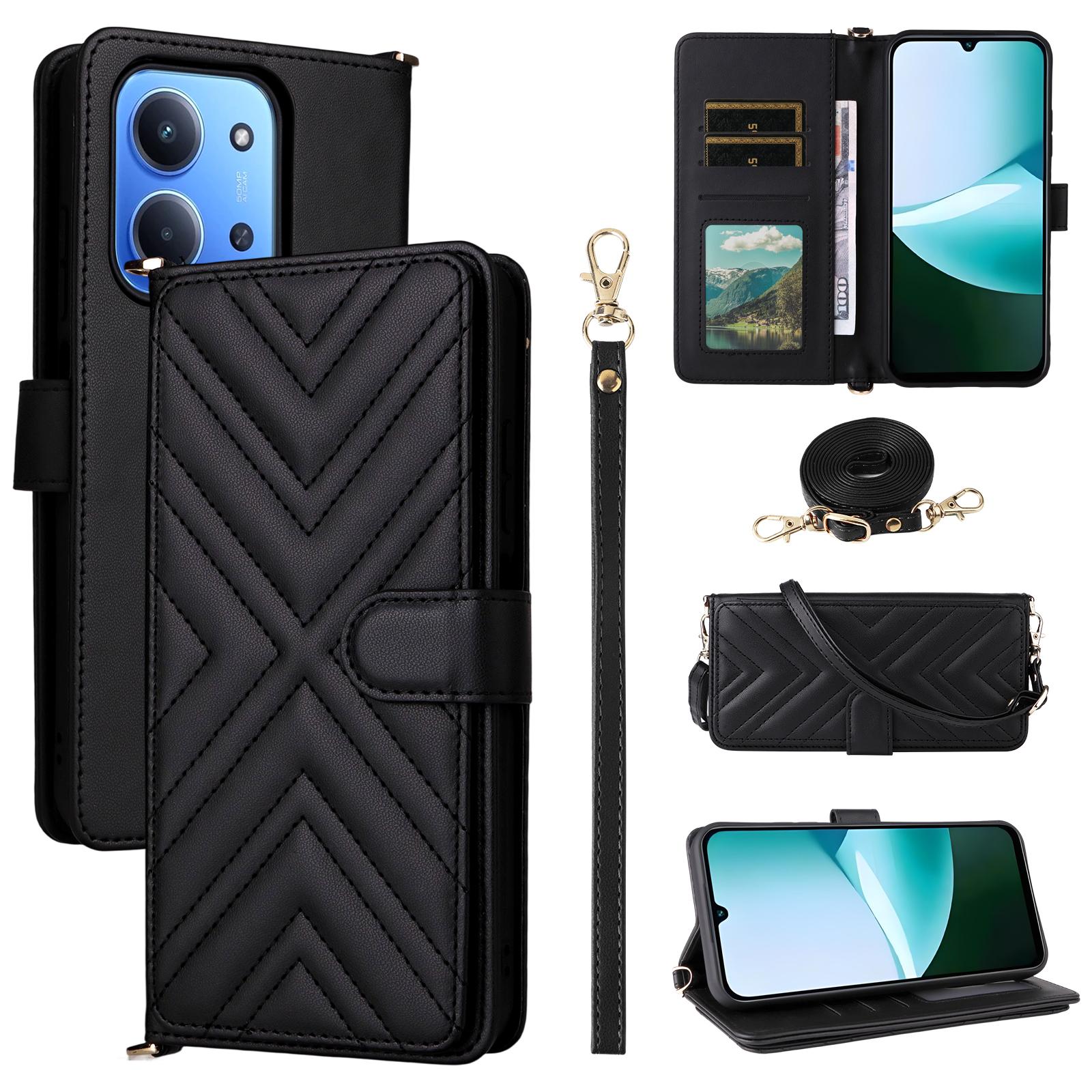 

Для Xiaomi Redmi 15C 4G (171мм) Чохол з плечовим/зап ястним ремінцем Шкіряний чохол для телефону Підставка Гаманець Black