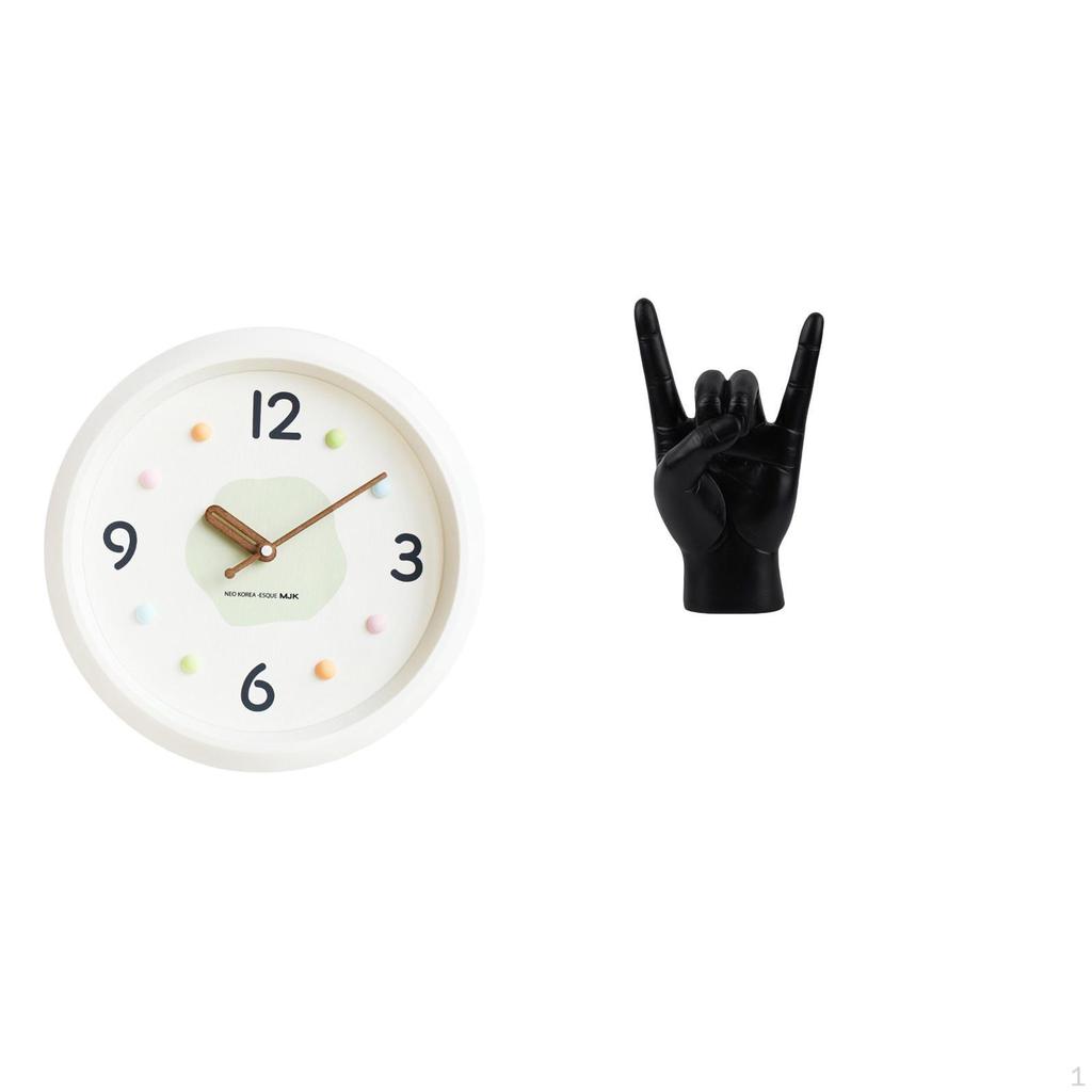 Modern Wall Clock Hand Gesture Statue Round No Ticking Quiet Large Numerals Decorative Finger