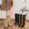 Pointed Sugar Fried Chestnuts Wind Fine Heel High Boots Women's Khaki Boots Suede High Heel Boots