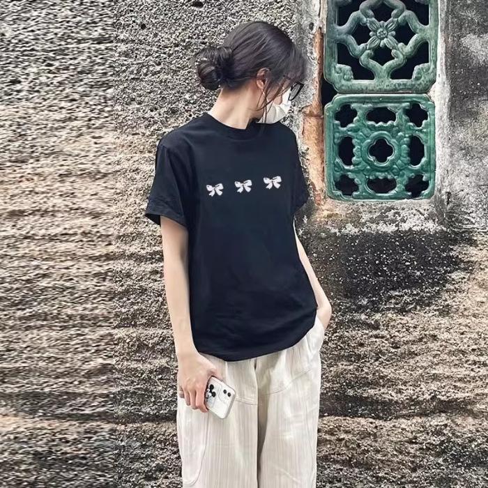 

Pure cotton large size Korean version loose casual printing T-shirt summer new versatile shoulder short sleeve women XXXL