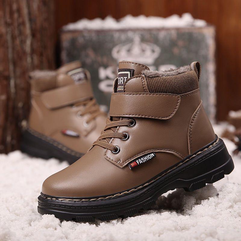 Winter Jungen Kurzstiefel Kinder Plus Samt Dicke Lederschuhe, Sport Schneestiefel