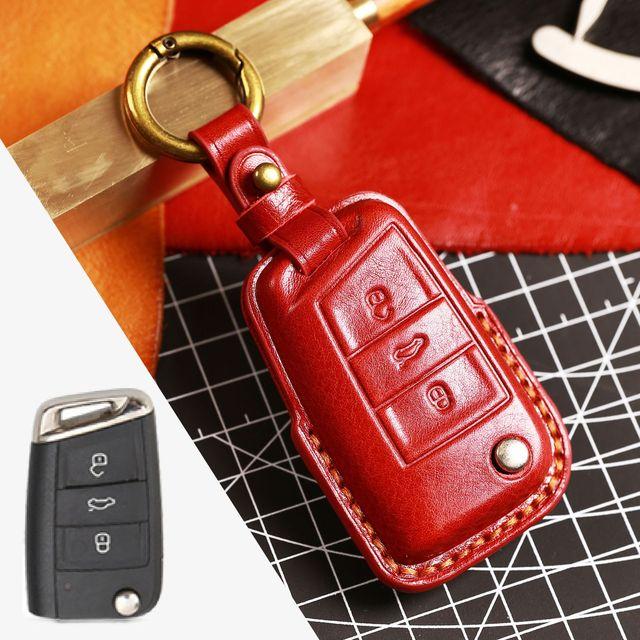 Leather Car Key Case Cover Fob Accessories for Volkswagen Vw Golf