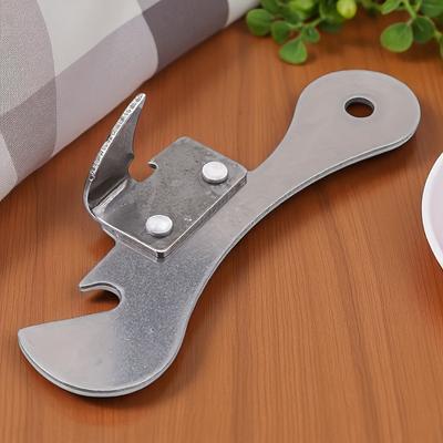 A Stainless Steel Manual Can Opener, Multifunctional Can Opener with Ergonomic Grip, Integrated Bottle Cap Opener, Kitchen Tool