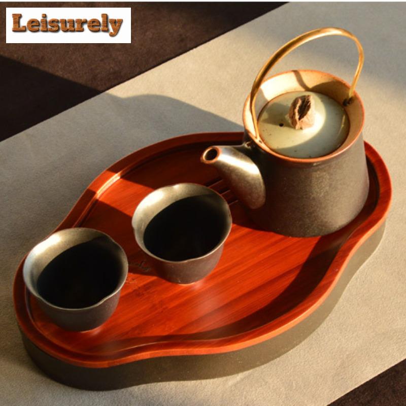 300ML Black Pottery Bamboo Colver Tea Tray Japanese Water Storage Dry Brewing Table Samll Tea Board Kung Fu Teaset Accessories